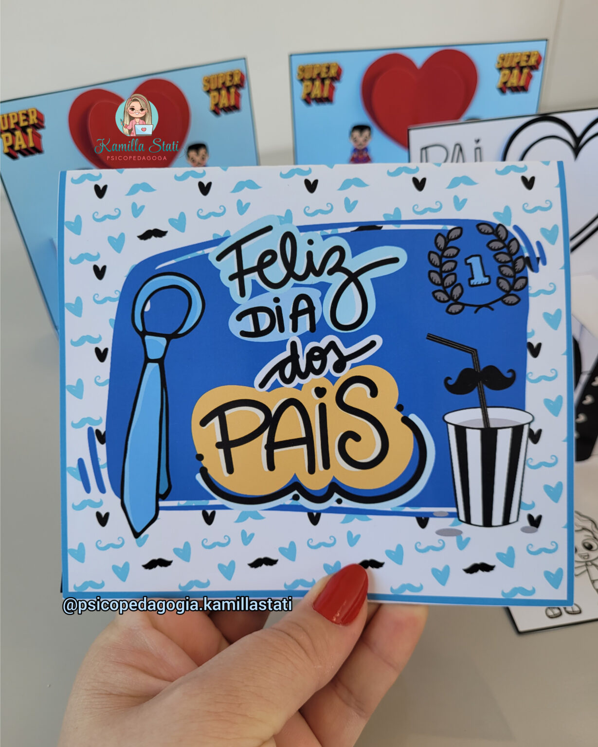 Cartão 3D dia dos pais - Psicopedagoga Kamilla Stati