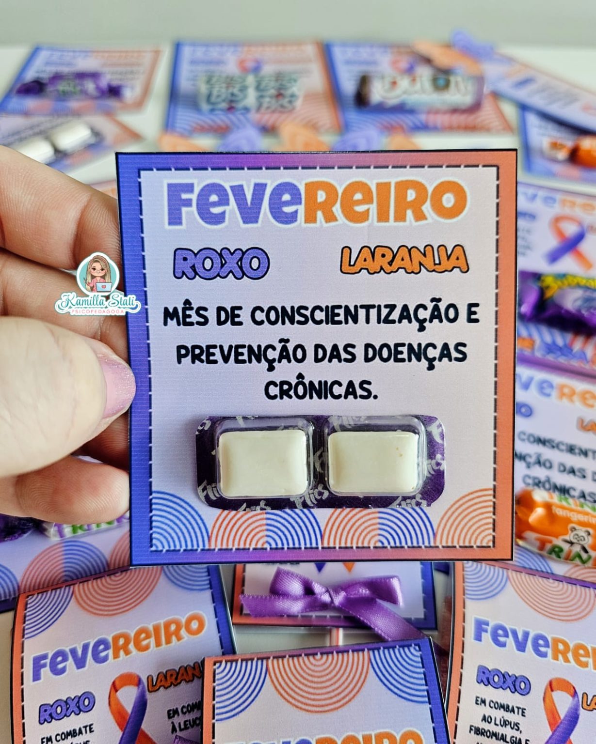Mês Roxo Lembrancinhas fevereiro roxo e laranja - Psicopedagoga Kamilla Stati