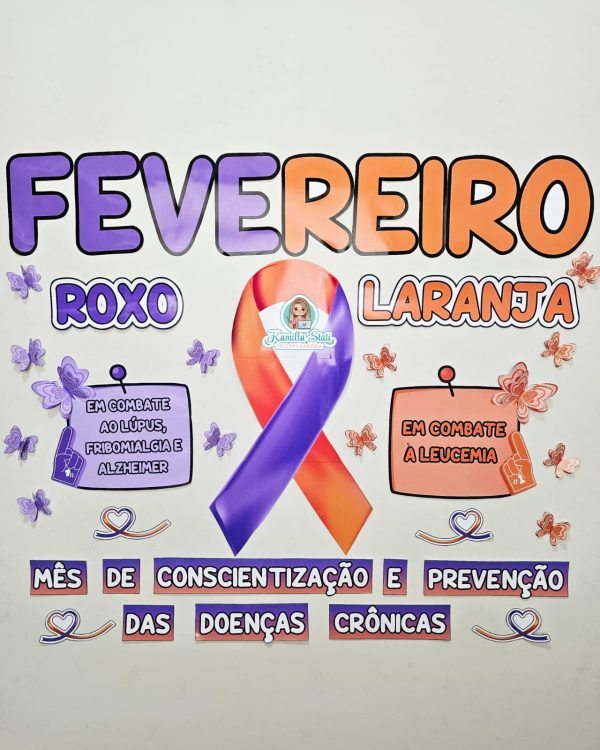 Painel fevereiro roxo e laranja