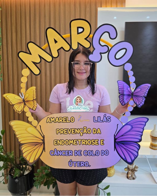 Bambolê para foto março amarelo e lilás