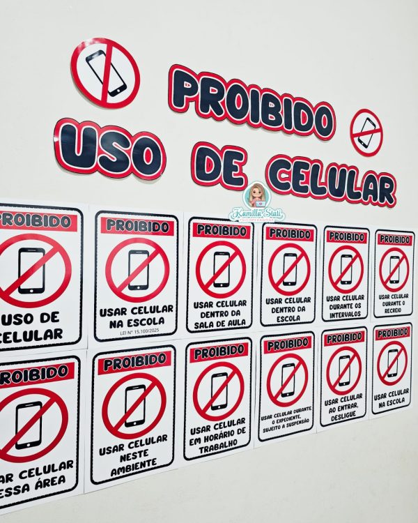 Placas proibido uso de celular nas escolas