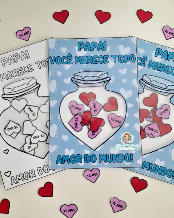 Cartão dia dos pais potinho de corações