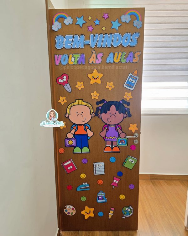 Decoração de porta volta às aulas arco-íris - Imagem 2