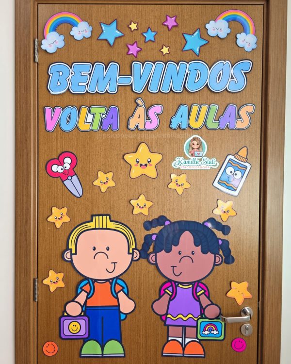 Decoração de porta volta às aulas arco-íris - Imagem 3