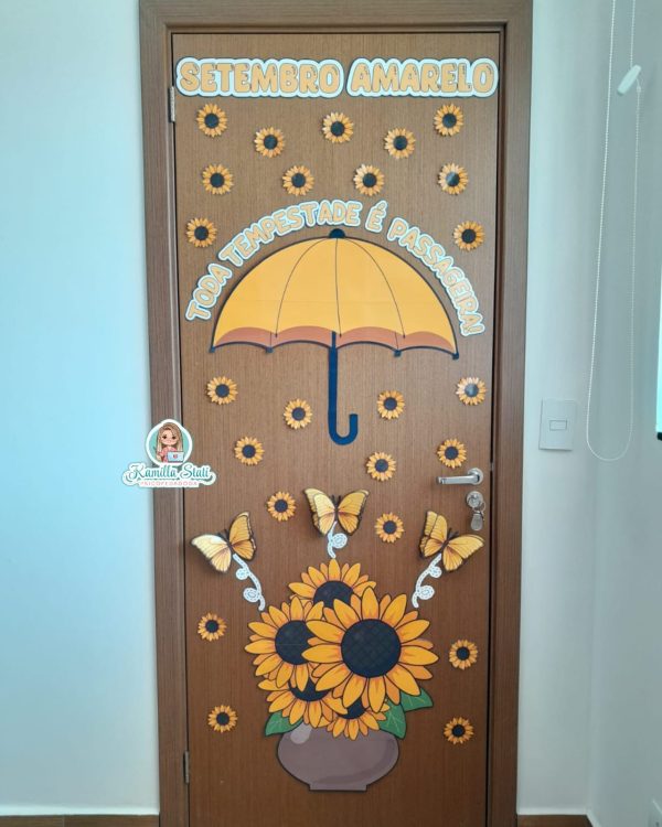 Decoração de porta: setembro amarelo girassol