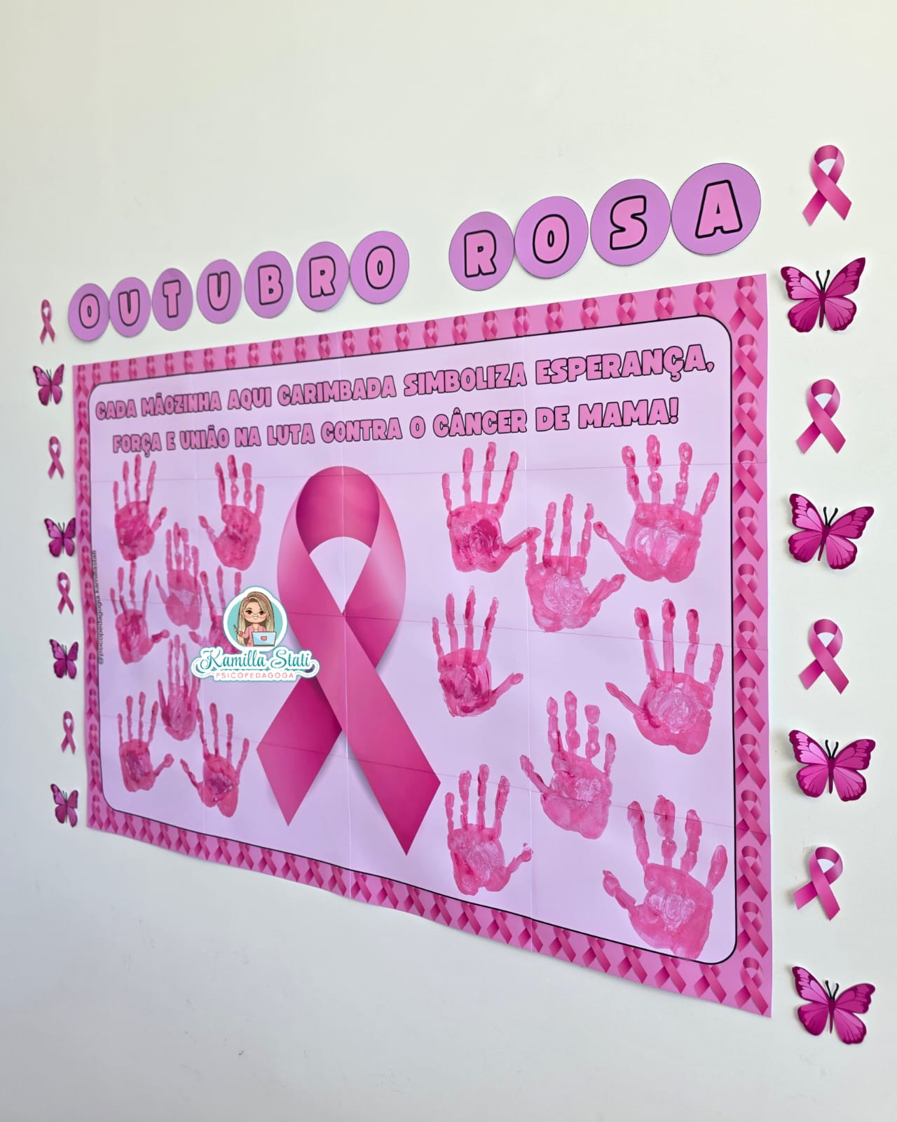 Mural das mãozinhas Outubro Rosa - Imagem 2