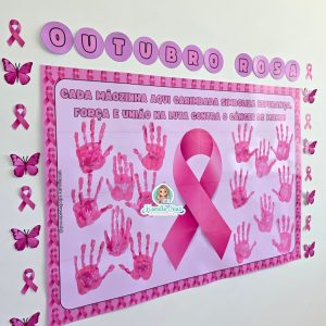 Mural das mãozinhas Outubro Rosa