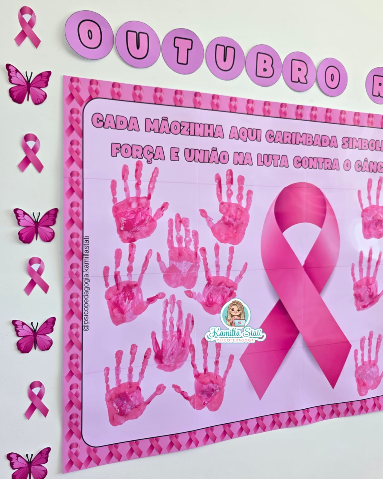 Mural das mãozinhas Outubro Rosa - Imagem 3