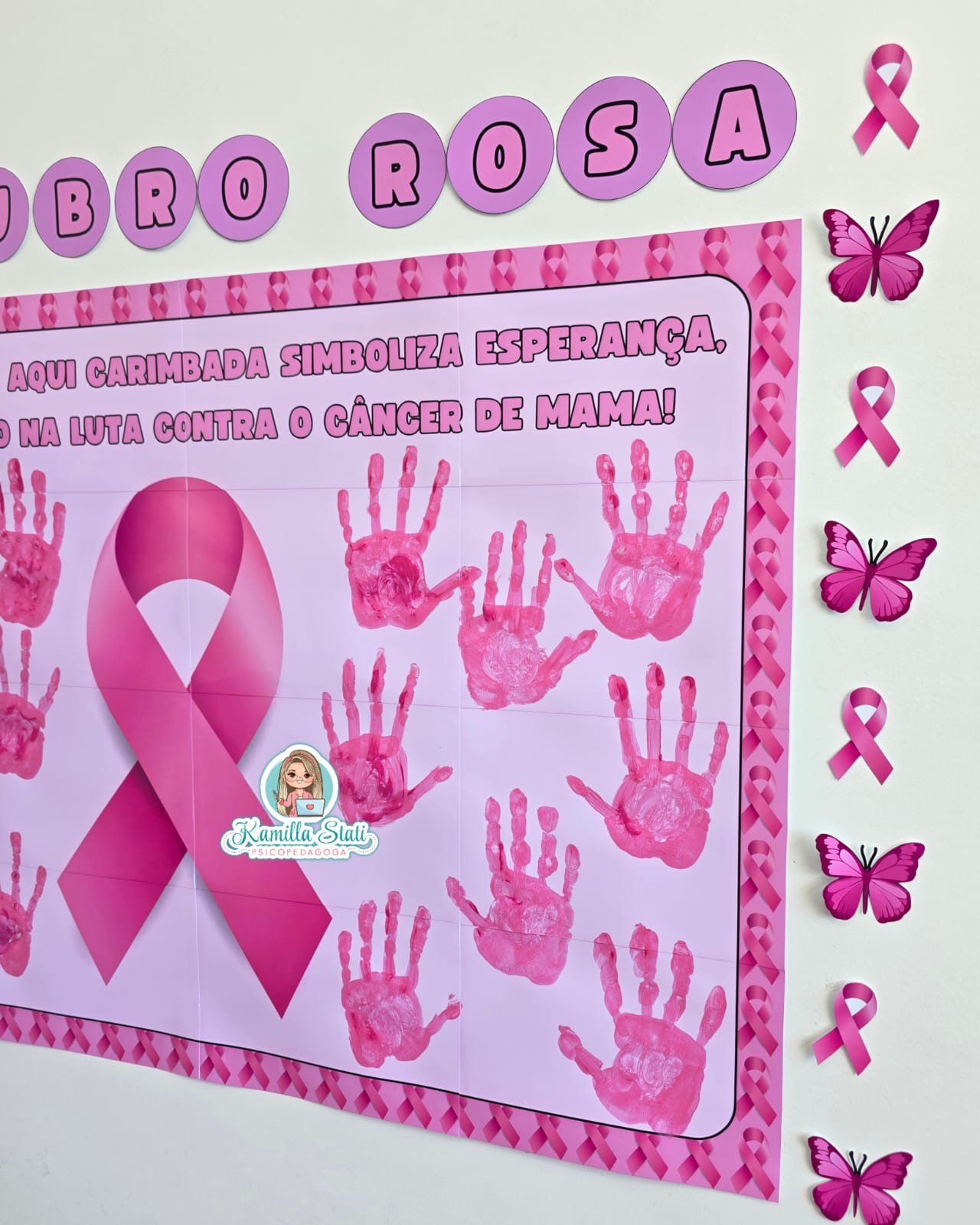 Mural das mãozinhas Outubro Rosa - Imagem 4