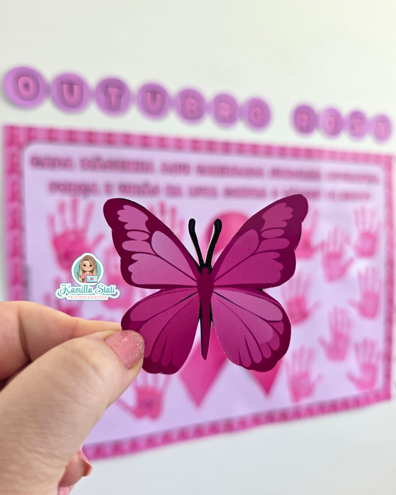 Mural das mãozinhas Outubro Rosa - Imagem 6