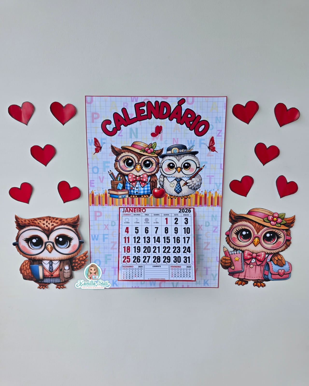 Calendário de parede Coruja 2026