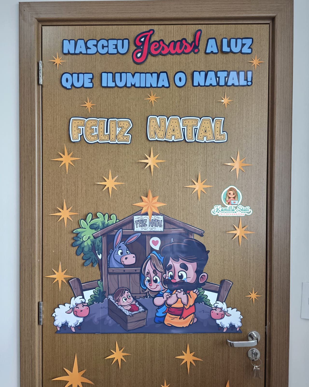 Decoração de Porta Natal Cristão Nasceu Jesus - Imagem 2