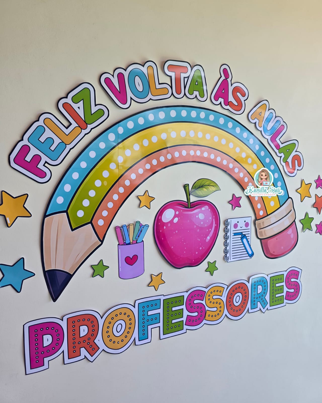 Painel volta às aulas professores lápis arco-íris - Imagem 3