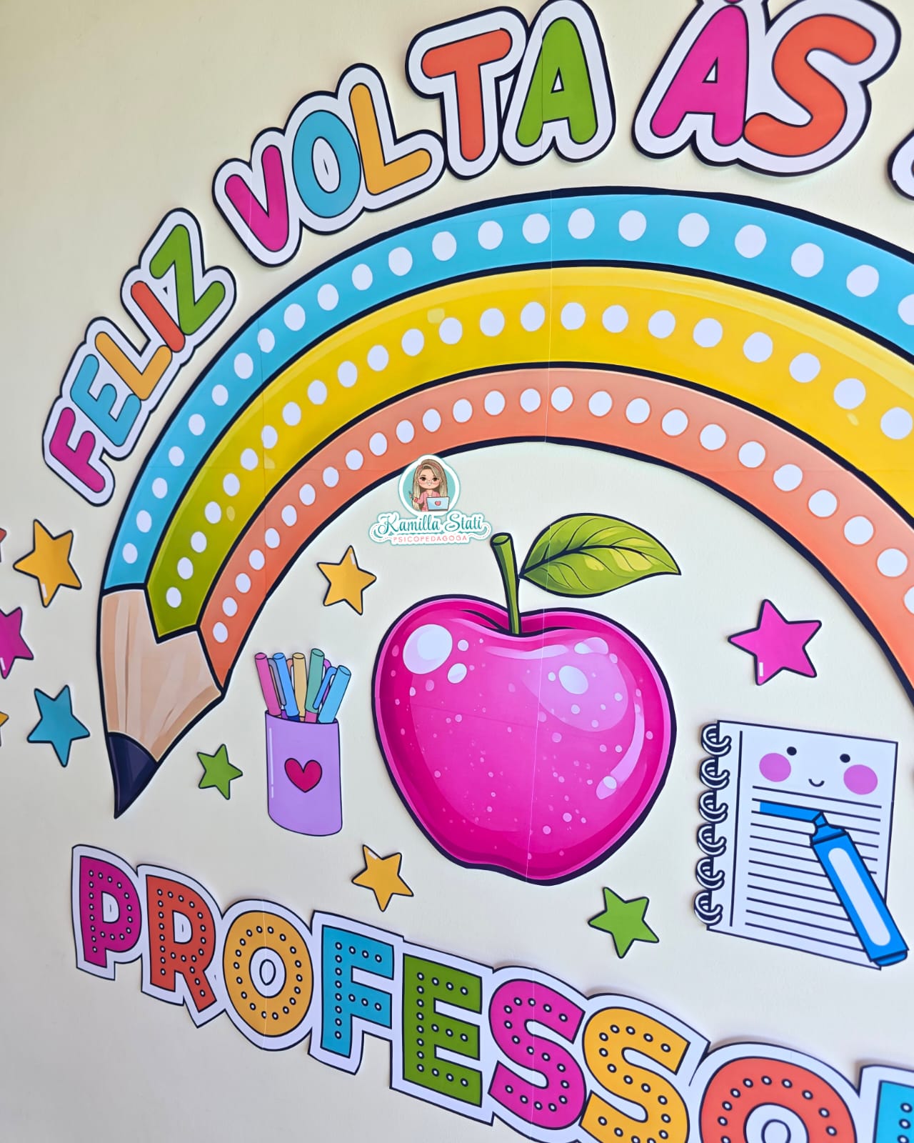 Painel volta às aulas professores lápis arco-íris - Imagem 4