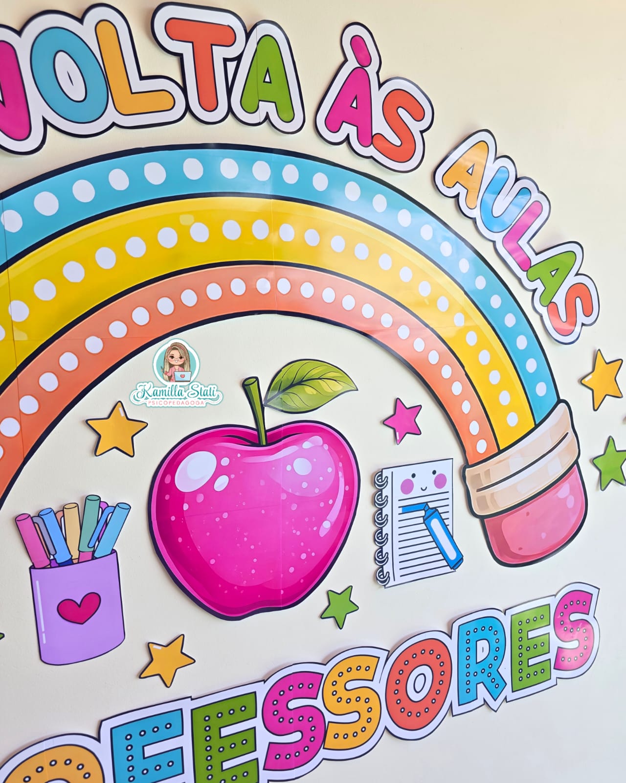 Painel volta às aulas professores lápis arco-íris - Imagem 5