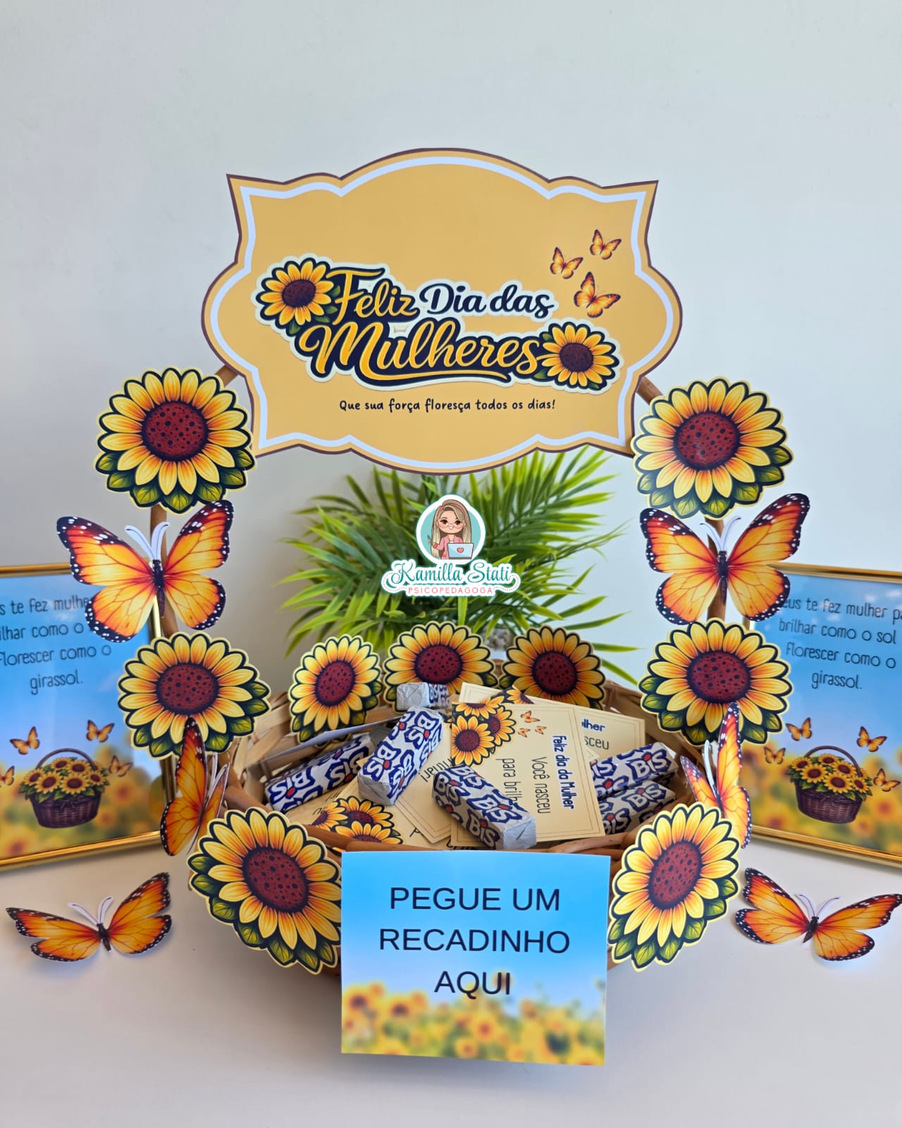 Cesta de recadinhos dia da mulher girassol