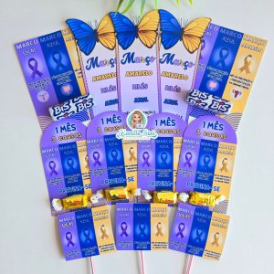 Lembrancinhas março azul, amarelo e lilás