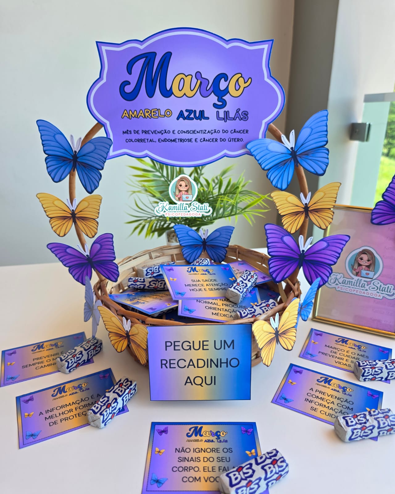 Cesta de recadinhos: março azul, amarelo e lilás