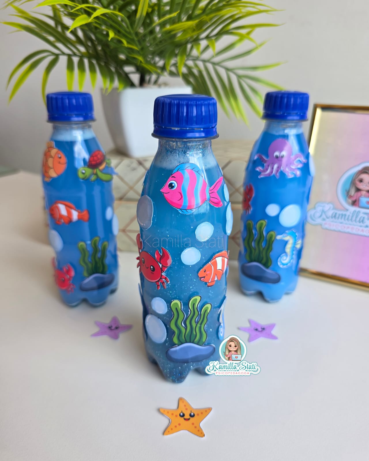 Garrafinha sensorial dia da água oceano vivo