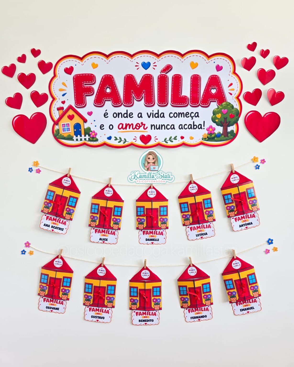 Mural interativo casinha dia da Família - Psicopedagoga Kamilla Stati