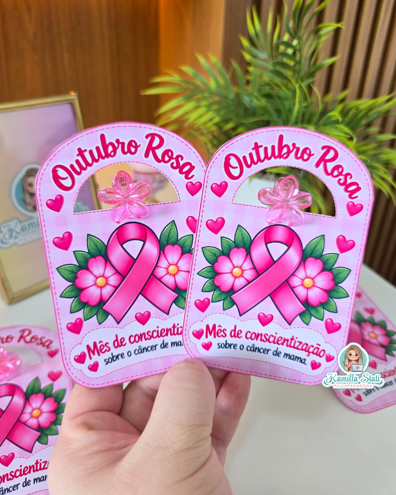 Cartão Outubro Rosa para presilhinha