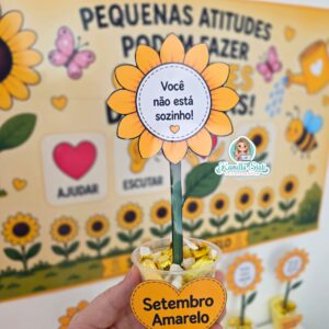 Copinho girassol + mini painel setembro amarelo