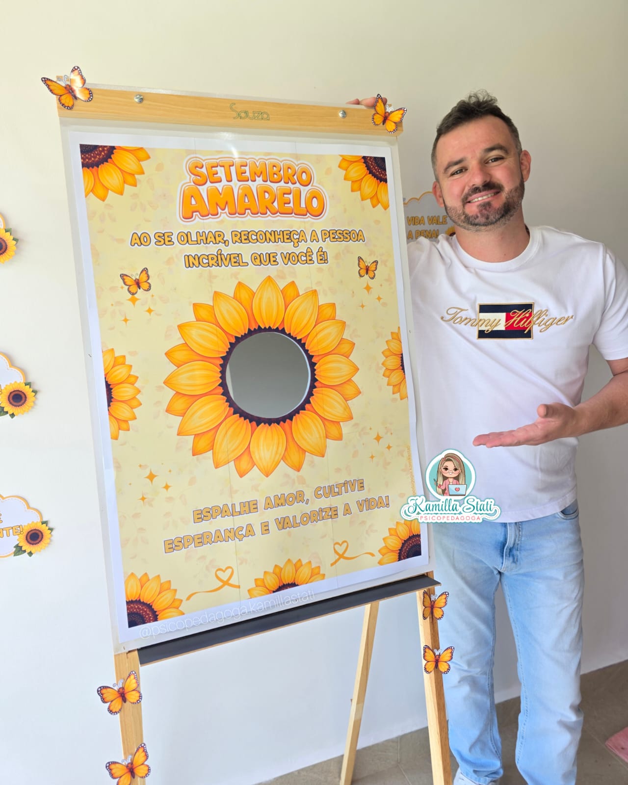 Mural interativo setembro amarelo girassol com espelho - Imagem 5