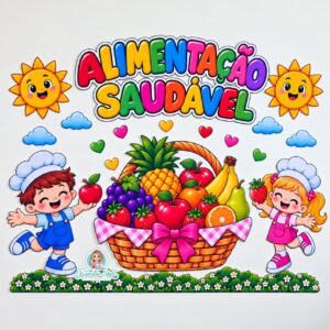 Painel alimentação saudável cesta de frutas