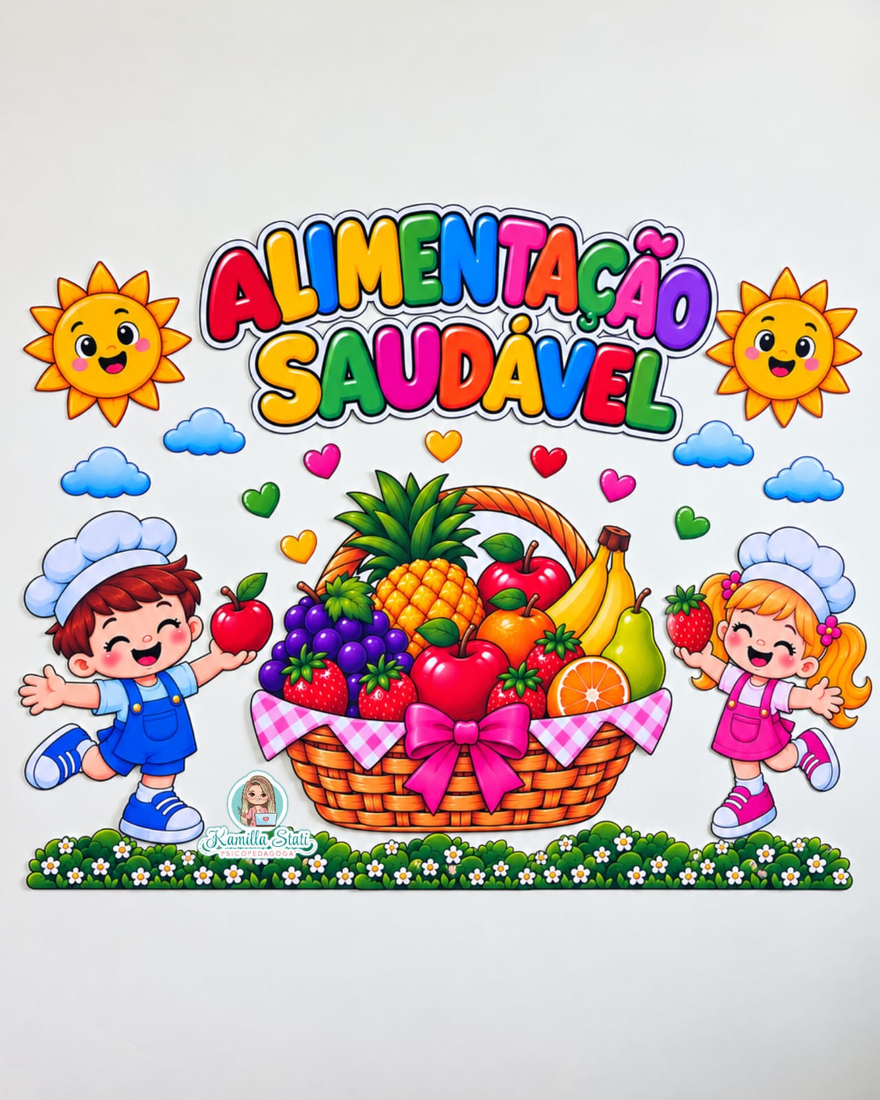 Painel alimentação saudável cesta de frutas